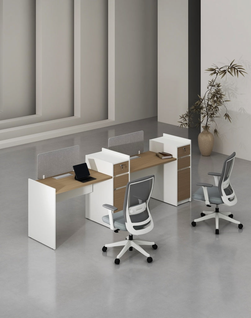 Feta Series - Single side workstation (Cluster of 2) with Pedestal having 2 drawers and 1 filing cabinet