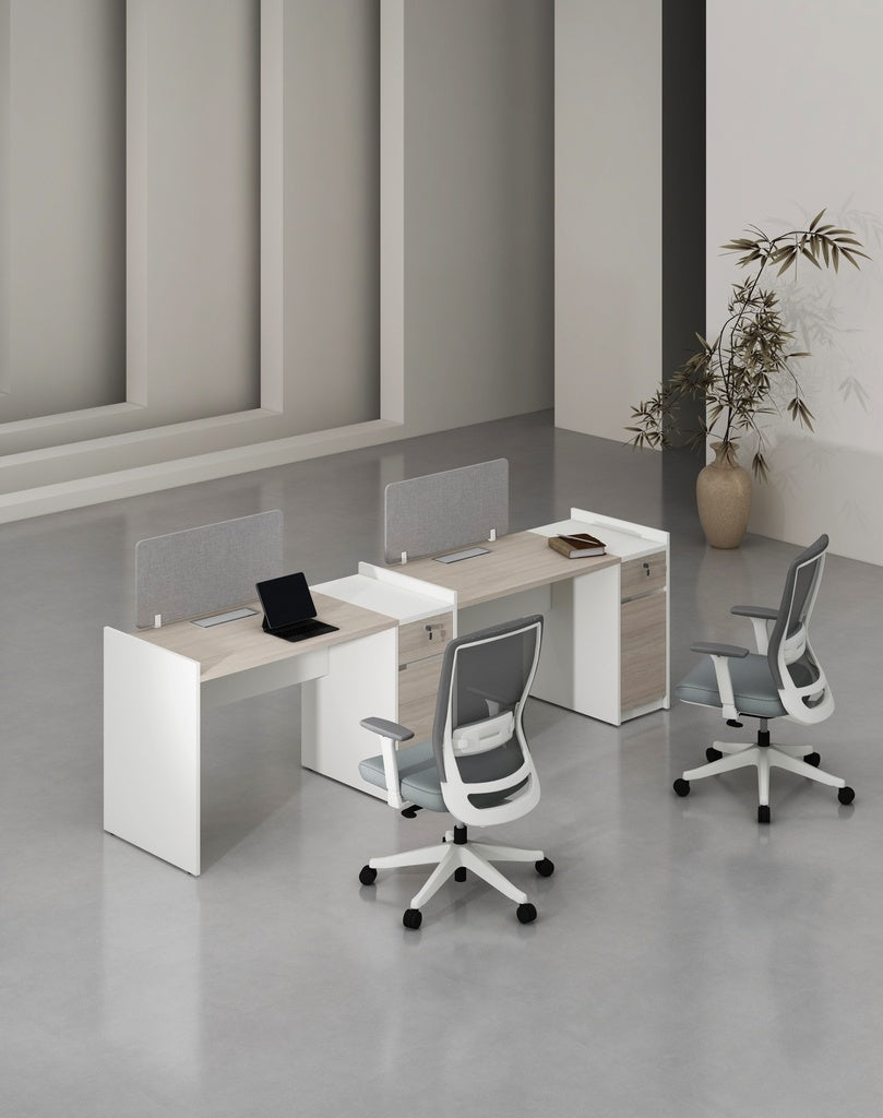 Feta Series - Single side workstation (Cluster of 2) with Pedestal having 1 drawer and 1 filing cabinet