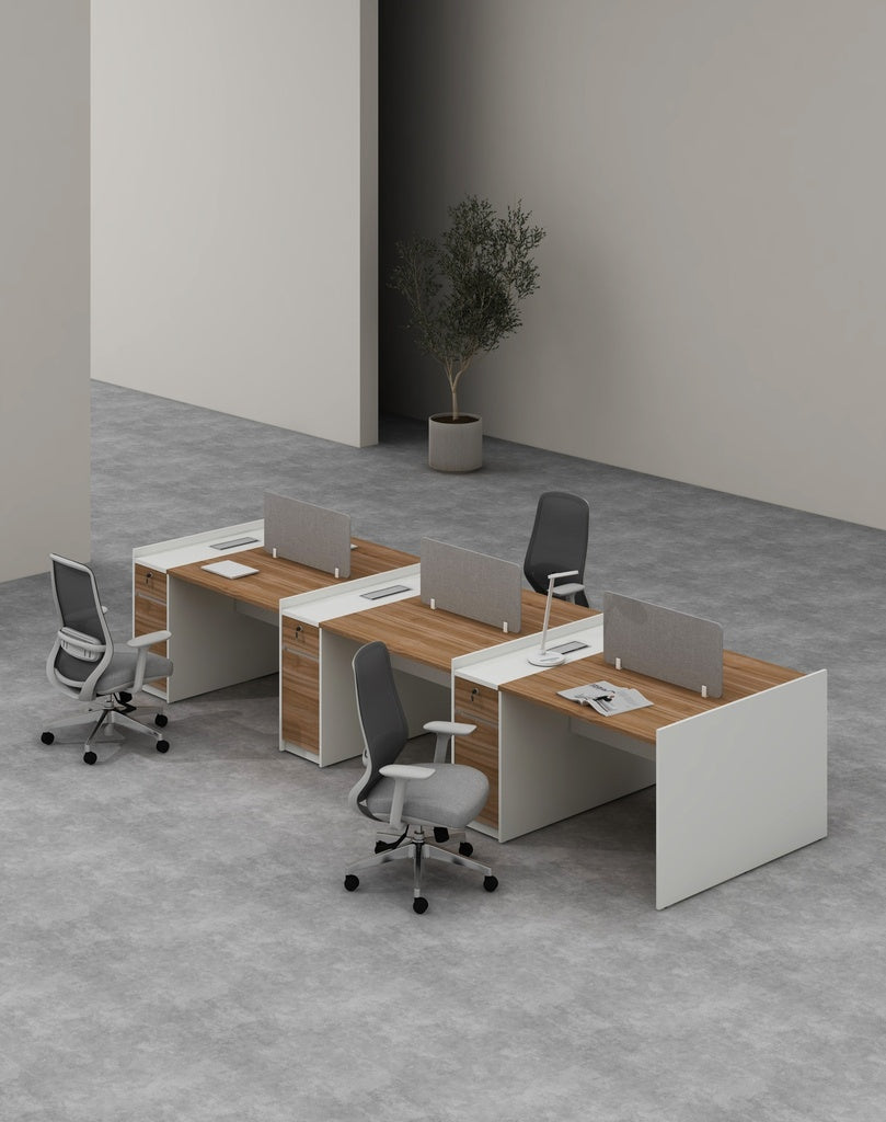 Feta Series - Double side workstation (Cluster of 6) with Pedestal having 1 drawer and 1 filing cabinet