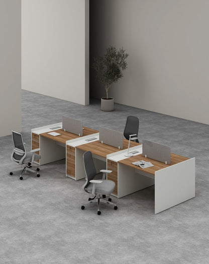 Feta Series - Double side workstation (Cluster of 6) with Pedestal having 1 drawer and 1 filing cabinet