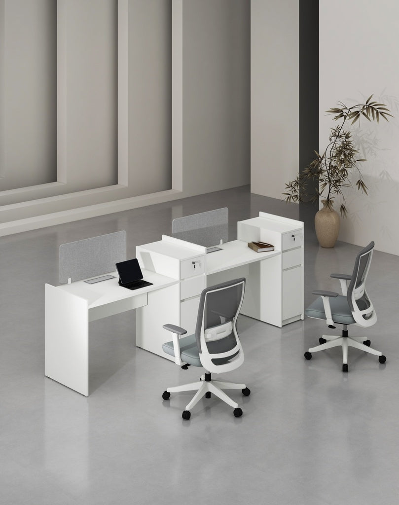 Feta Series - Single side workstation (Cluster of 2) with Pedestal having 2 drawers and 1 filing cabinet